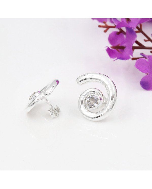 Green Amethyst Spiral Studs | 925 Sterling Silver Handcrafted 5mm Round