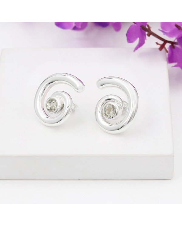 Green Amethyst Spiral Studs | 925 Sterling Silver Handcrafted 5mm Round