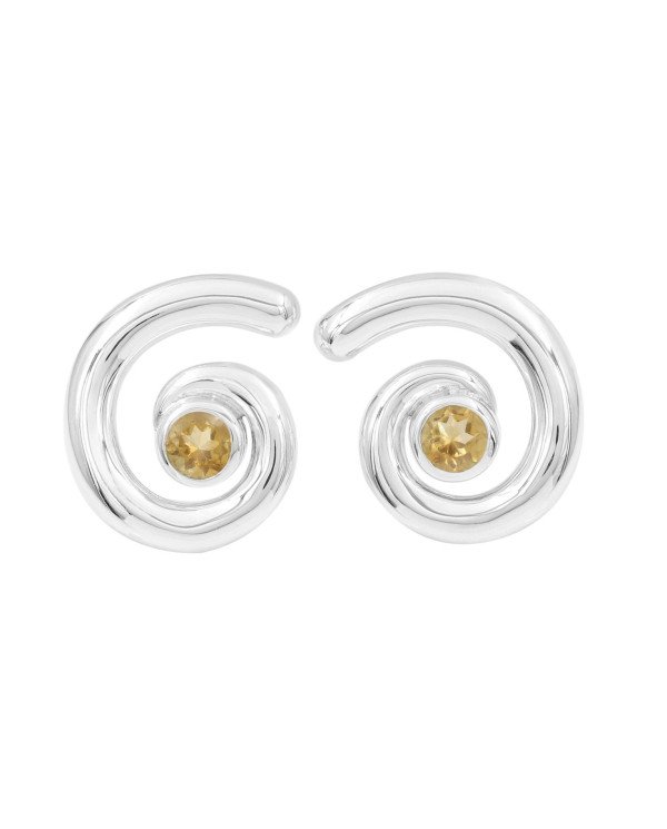 Citrine Spiral Shape Studs | 925 Sterling Silver Handcrafted 5mm Round