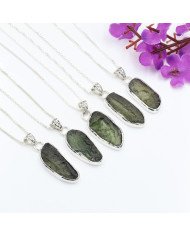 Natural Moldavite Pendant | 925 Sterling Silver Raw Gemstone Jewelry