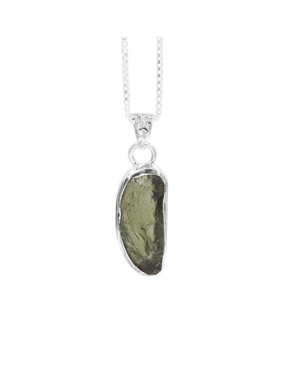 Natural Moldavite Pendant | 925 Sterling Silver Raw Gemstone Jewelry