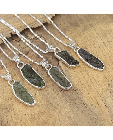 Natural Moldavite Pendant | 925 Sterling Silver Raw Gemstone Jewelry