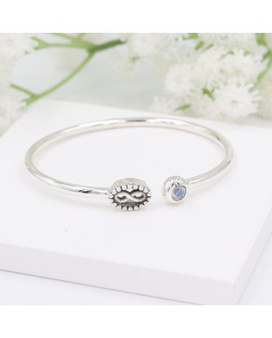 Natural Moonstone Open Bangle Bracelet | Handmade 925 Silver Jewelry