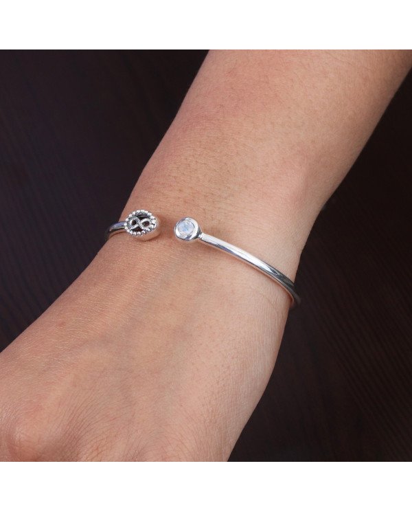 Natural Moonstone Open Bangle Bracelet | Handmade 925 Silver Jewelry