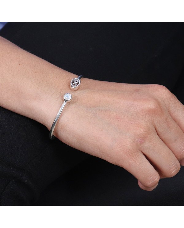 Natural Moonstone Open Bangle Bracelet | Handmade 925 Silver Jewelry