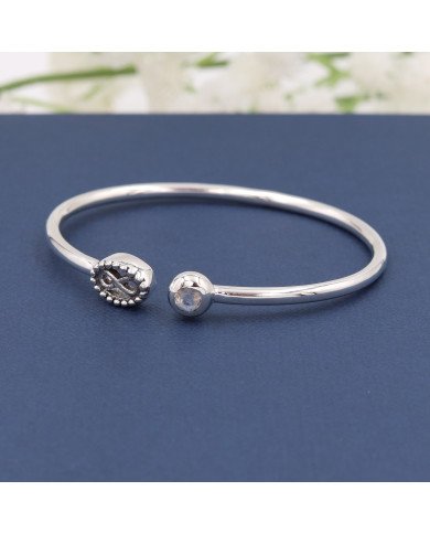 Natural Moonstone Open Bangle Bracelet | Handmade 925 Silver Jewelry