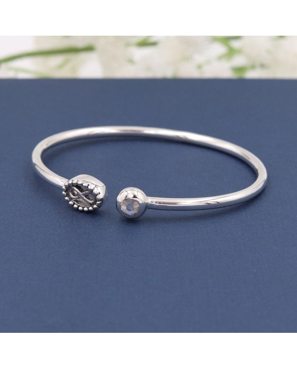 Natural Moonstone Open Bangle Bracelet | Handmade 925 Silver Jewelry