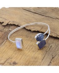 Natural Moonstone, Kyanite & Tanzanite Cuff Bracelet|925 Sterling Silver