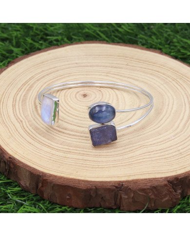 Natural Moonstone, Kyanite & Tanzanite Cuff Bracelet|925 Sterling Silver