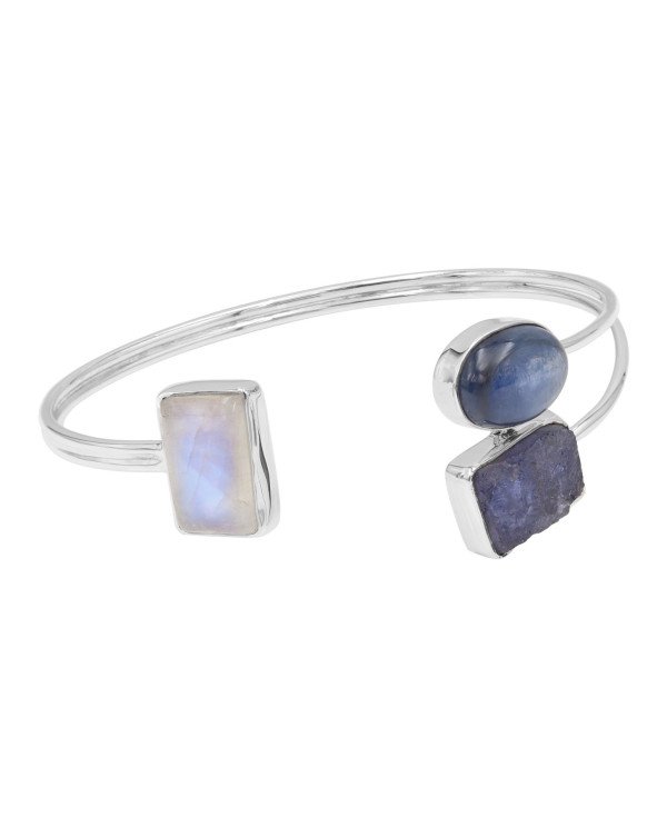 Natural Moonstone, Kyanite & Tanzanite Cuff Bracelet|925 Sterling Silver