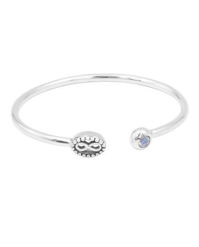 Natural Moonstone Open Bangle Bracelet|Handmade 925 Silver Jewelry