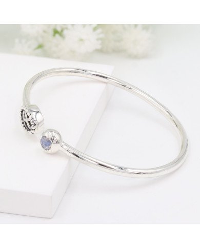 Natural Moonstone Open Bangle Bracelet|Handmade 925 Silver Jewelry
