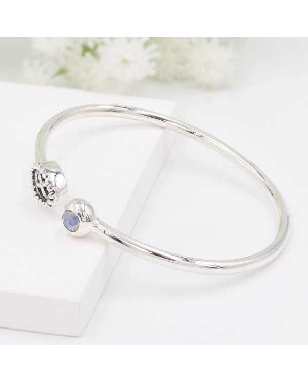 Natural Moonstone Open Bangle Bracelet|Handmade 925 Silver Jewelry