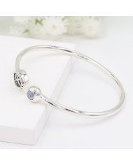 Natural Moonstone Open Bangle Bracelet|Handmade 925 Silver Jewelry