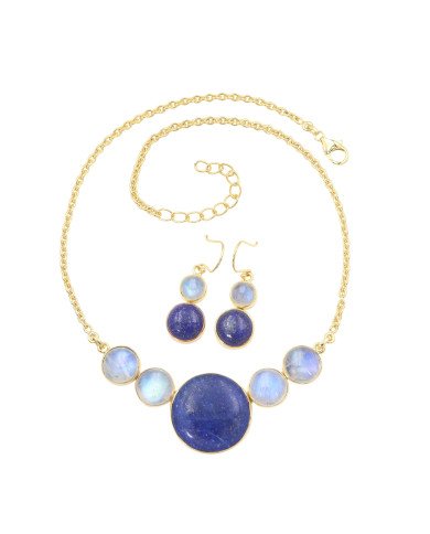 Lapis Lazuli & Moonstone Necklace Set – Gold Plated 925 Sterling Silver