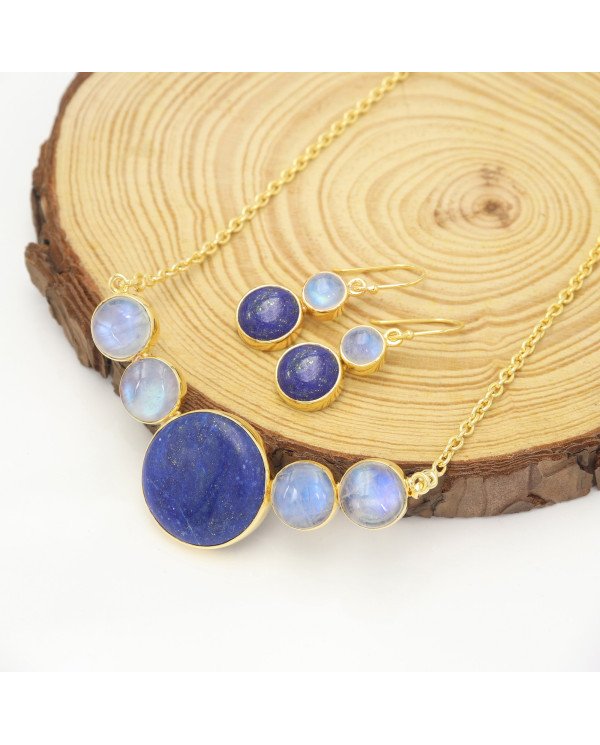 Lapis Lazuli & Moonstone Necklace Set – Gold Plated 925 Sterling Silver