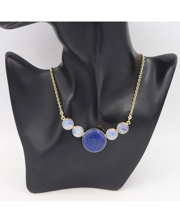 Lapis Lazuli & Moonstone Necklace Set – Gold Plated 925 Sterling Silver