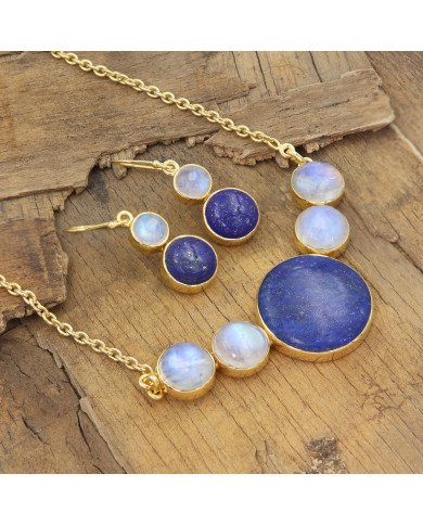 Lapis Lazuli & Moonstone Necklace Set – Gold Plated 925 Sterling Silver