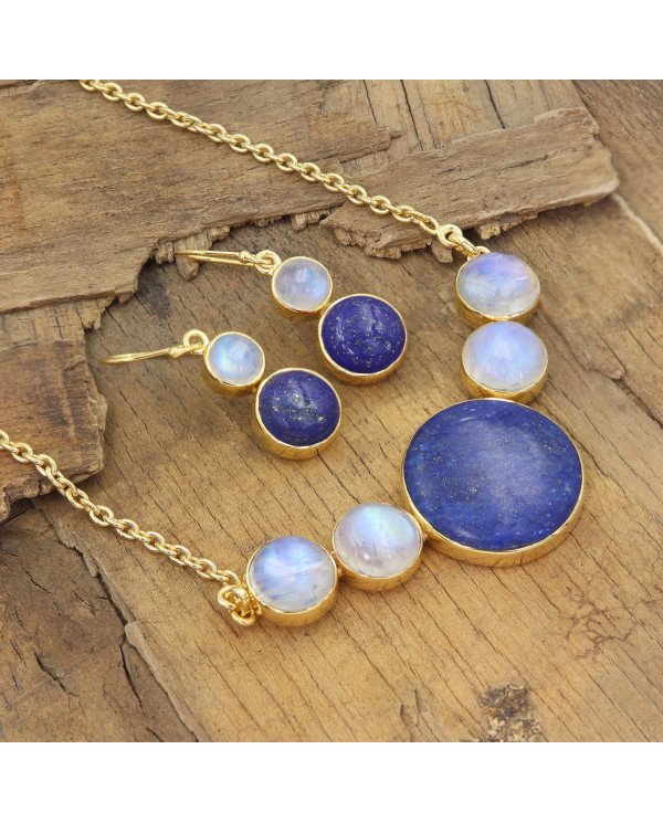 Lapis Lazuli & Moonstone Necklace Set – Gold Plated 925 Sterling Silver