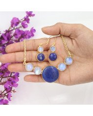 Lapis Lazuli & Moonstone Necklace Set – Gold Plated 925 Sterling Silver