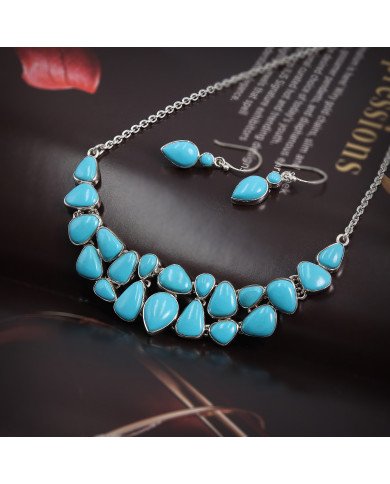 Arizona Turquoise Necklace Earrings Set | 925 Solid Silver Handmade