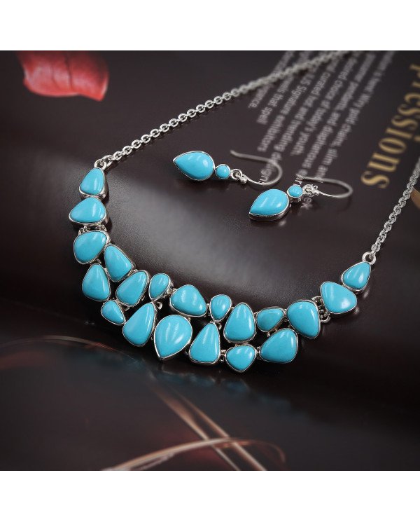 Arizona Turquoise Necklace Earrings Set | 925 Solid Silver Handmade