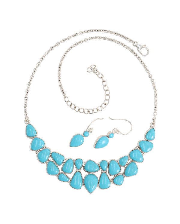 Arizona Turquoise Necklace Earrings Set | 925 Solid Silver Handmade