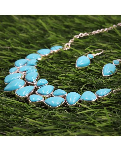 Arizona Turquoise Necklace Earrings Set | 925 Solid Silver Handmade