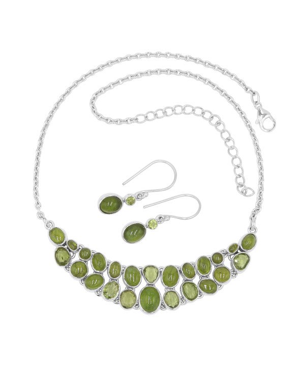 Idocrase & Peridot Necklace with Earrings | 925 Silver Handmade Jewelry