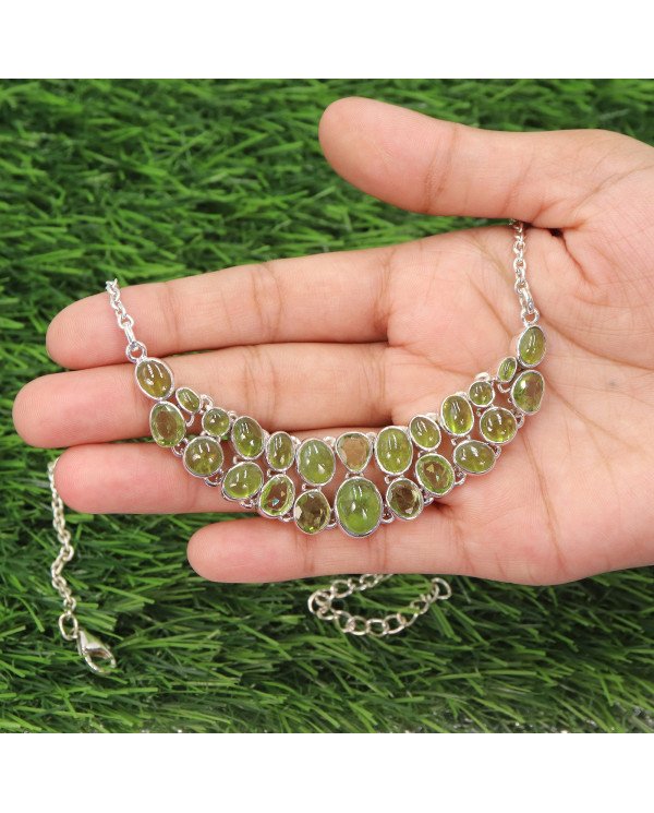 Idocrase & Peridot Necklace with Earrings | 925 Silver Handmade Jewelry