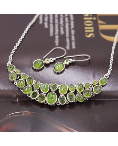 Idocrase & Peridot Necklace with Earrings | 925 Silver Handmade Jewelry