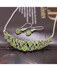 Idocrase & Peridot Necklace with Earrings | 925 Silver Handmade Jewelry