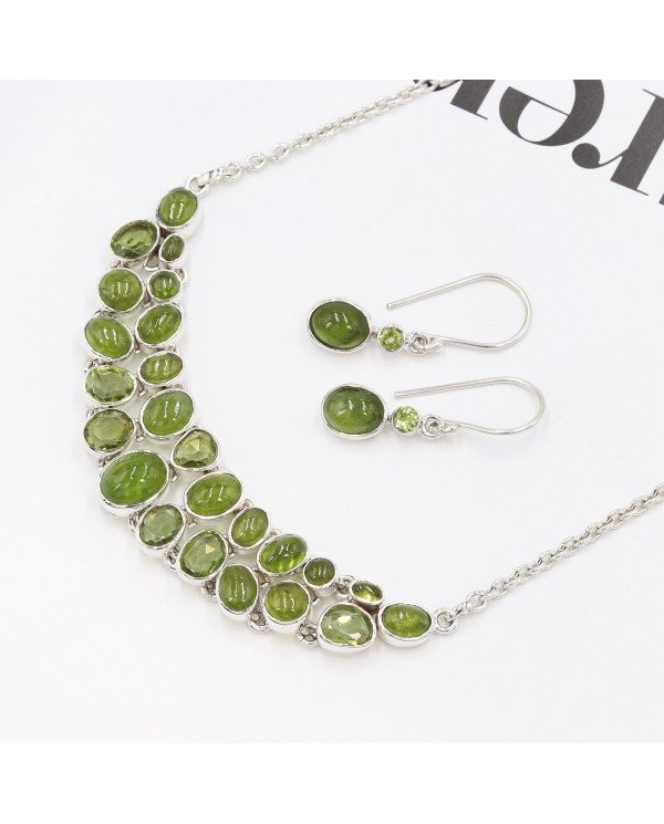 Idocrase & Peridot Necklace with Earrings | 925 Silver Handmade Jewelry