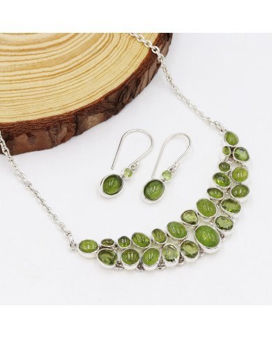 Idocrase & Peridot Necklace with Earrings | 925 Silver Handmade Jewelry