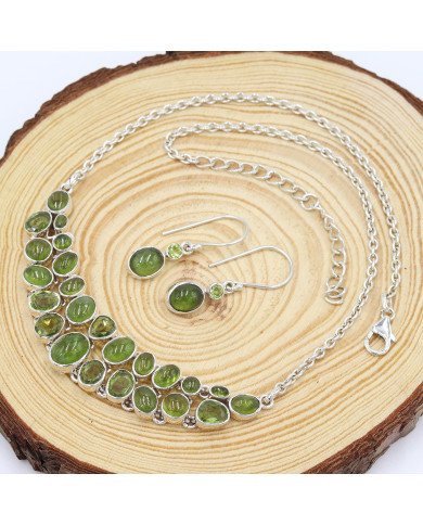 Idocrase & Peridot Necklace with Earrings | 925 Silver Handmade Jewelry
