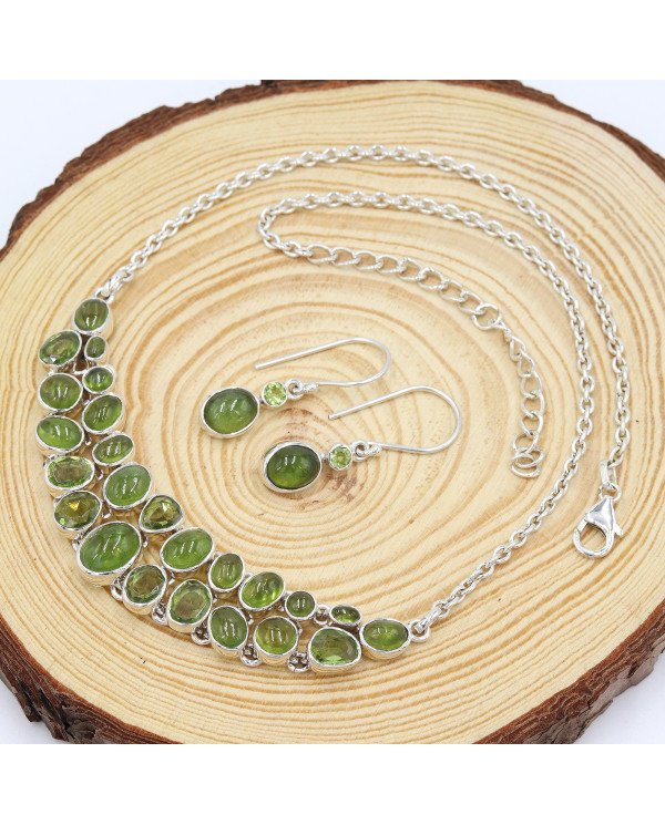 Idocrase & Peridot Necklace with Earrings | 925 Silver Handmade Jewelry