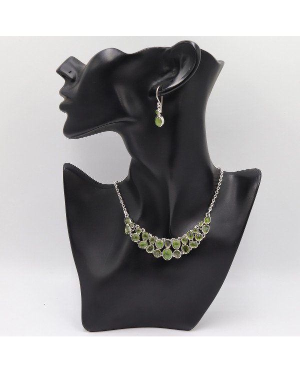 Idocrase & Peridot Necklace with Earrings | 925 Silver Handmade Jewelry
