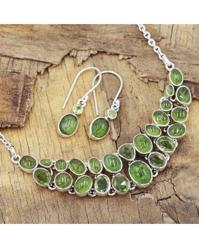 Idocrase & Peridot Necklace with Earrings | 925 Silver Handmade Jewelry