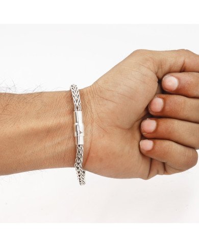 Men's Braided Silver Link Bracelet | Handmade Elegant Jewelry Gift