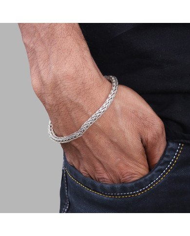 Men's Braided Silver Link Bracelet | Handmade Elegant Jewelry Gift