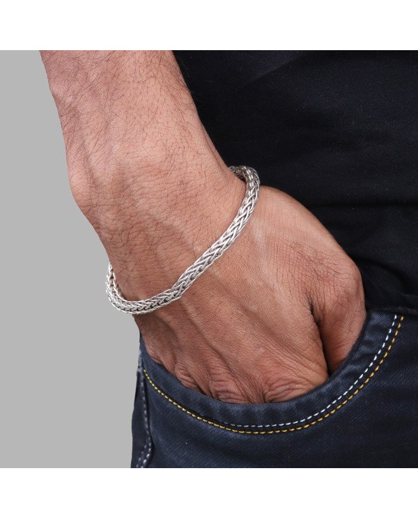 Men's Braided Silver Link Bracelet | Handmade Elegant Jewelry Gift