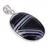 Natural Gemstone Pendants Black Bended Agate Plain Silver Pendant.