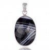 Natural Gemstone Pendants Black Bended Agate Plain Silver Pendant.