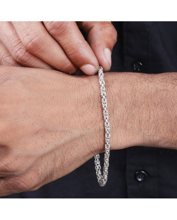 925 Sterling Silver Byzantine Chain Bracelet | Handmade Men's Jewelry