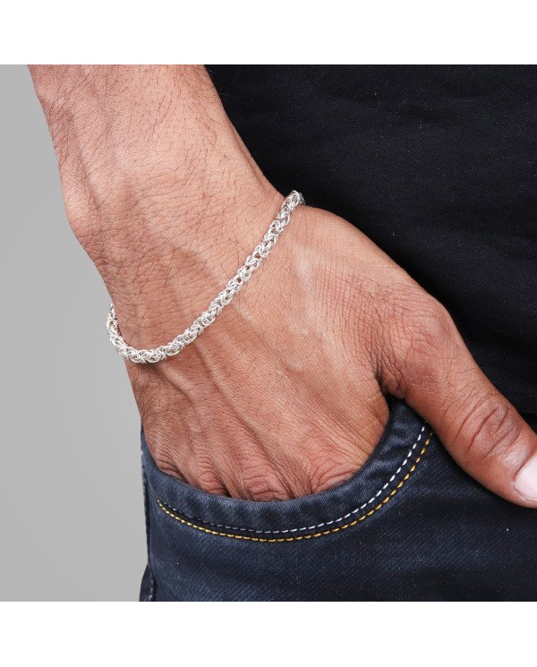 925 Sterling Silver Byzantine Chain Bracelet | Handmade Men's Jewelry