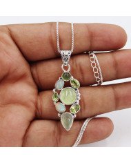 Prehnite Pendant | 925 Sterling Silver Handmade Multi Gemstone Jewelry