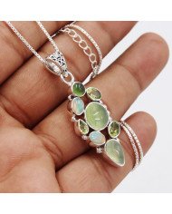 Prehnite Pendant | 925 Sterling Silver Handmade Multi Gemstone Jewelry