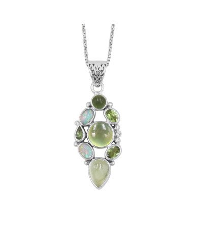 Prehnite Pendant | 925 Sterling Silver Handmade Multi Gemstone Jewelry