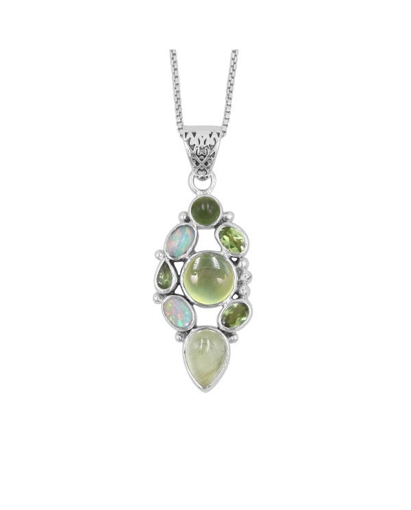 Prehnite Pendant | 925 Sterling Silver Handmade Multi Gemstone Jewelry