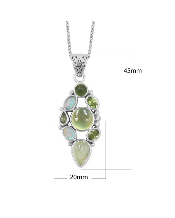 Prehnite Pendant | 925 Sterling Silver Handmade Multi Gemstone Jewelry